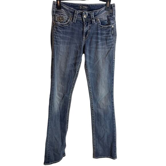 Silver Jeans Suki Flap 17" Bootcut Low Rise Denim Jeans Women's Size W26 L33 - Picture 1 of 11